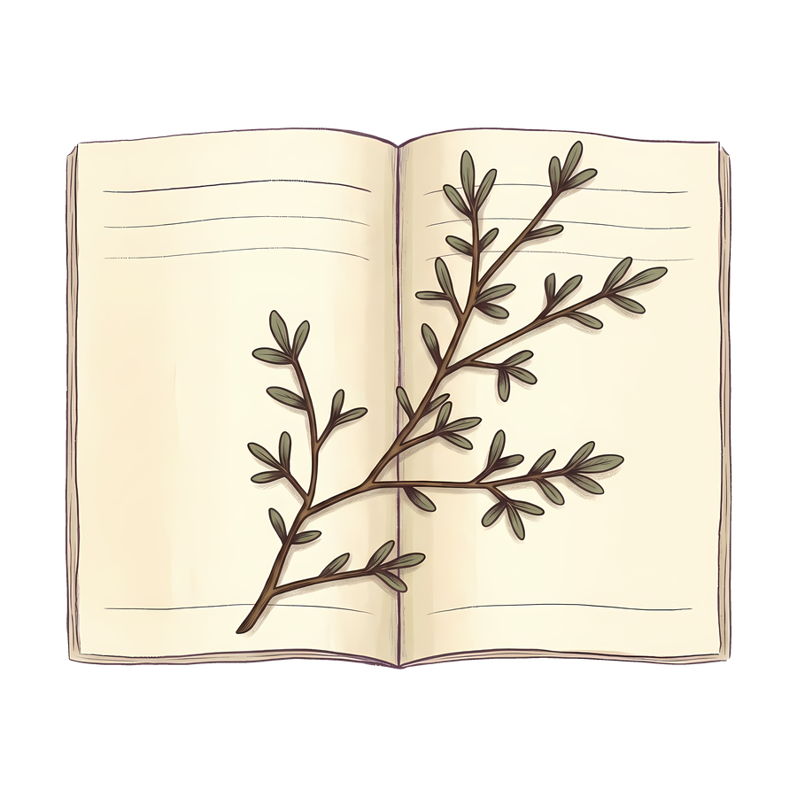 Bookkeeping icon — open ledger with a thyme sprig