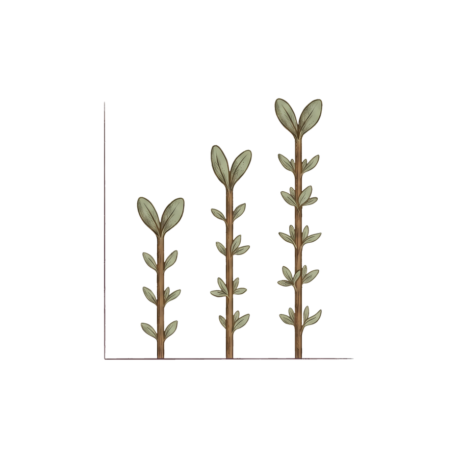Reporting icon — thyme sprigs rising like a growth chart
