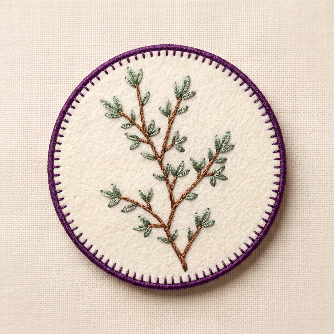 Embroidered thyme-sprig patch